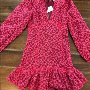 Walter Baker Hot Pink Lace Long Sleeve Ruffle Dress ($298)